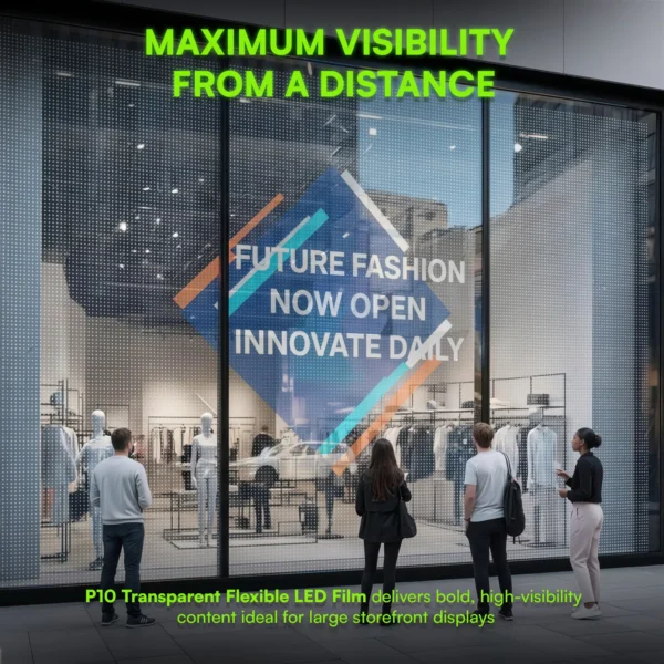 P10 Transparent Flexible Soft Self-Adhesive LED Film for Windows | High-Brightness Crystal Clear LED Display Advertising Film