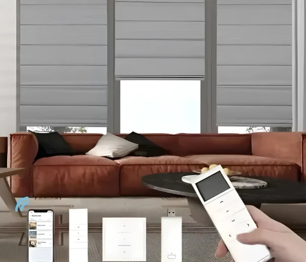 Roman Smart Blinds | Motorized Fabric Window Shades for Home & Office | Remote & App Control – Elegant Design, Soft Folds | Custom Sizes Available