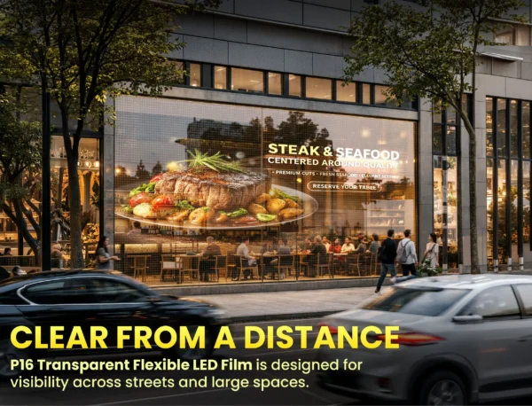 P16 Transparent Flexible Soft Self-Adhesive LED Film for Windows | High-Brightness Crystal Clear LED Display Advertising Film