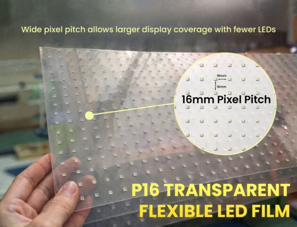 P16 Transparent Flexible Soft Self-Adhesive LED Film for Windows | High-Brightness Crystal Clear LED Display Advertising Film