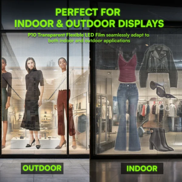 P10 Transparent Flexible Soft Self-Adhesive LED Film for Windows | High-Brightness Crystal Clear LED Display Advertising Film