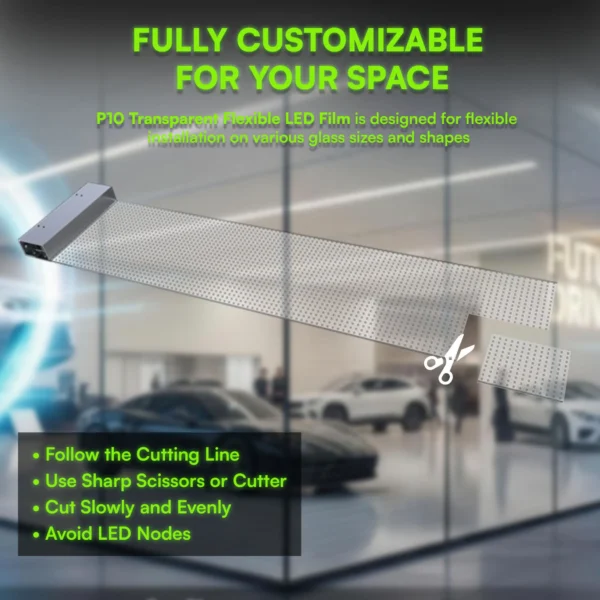 P10 Transparent Flexible Soft Self-Adhesive LED Film for Windows | High-Brightness Crystal Clear LED Display Advertising Film