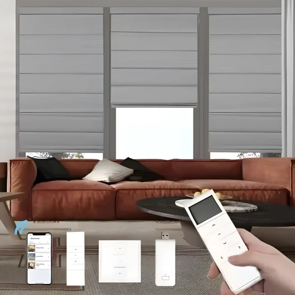 Roman Smart Blinds | Motorized Fabric Window Shades for Home & Office | Remote & App Control – Elegant Design, Soft Folds | Custom Sizes Available