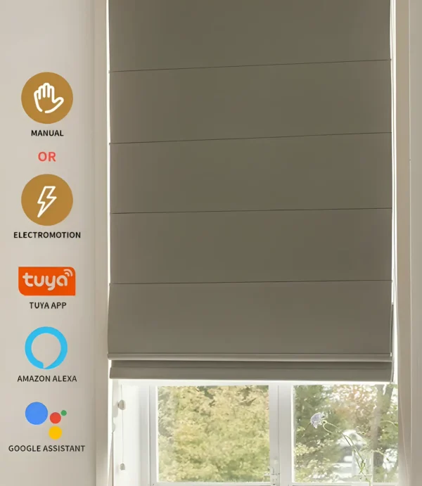 Roman Smart Blinds | Motorized Fabric Window Shades for Home & Office | Remote & App Control – Elegant Design, Soft Folds | Custom Sizes Available