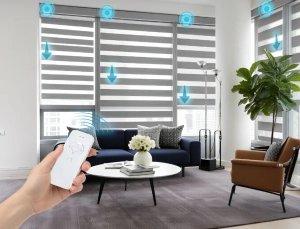 Zebra Smart Blinds | Motorized Dual Layer Day & Night Shades for Home & Office – Adjustable Light, Privacy, and Modern Style | Custom Sizes Available
