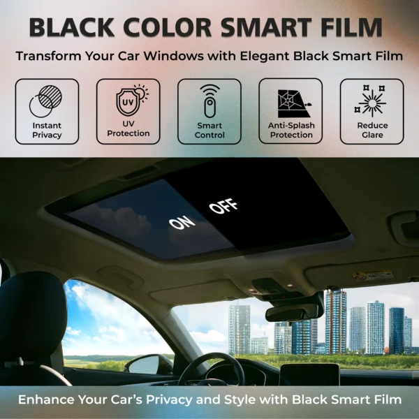 10 Black Window Privacy Film | PDLC Switchable, Window Film | Heat Insulation UV Blocking - Clear to Opaque, (Without Transformer)