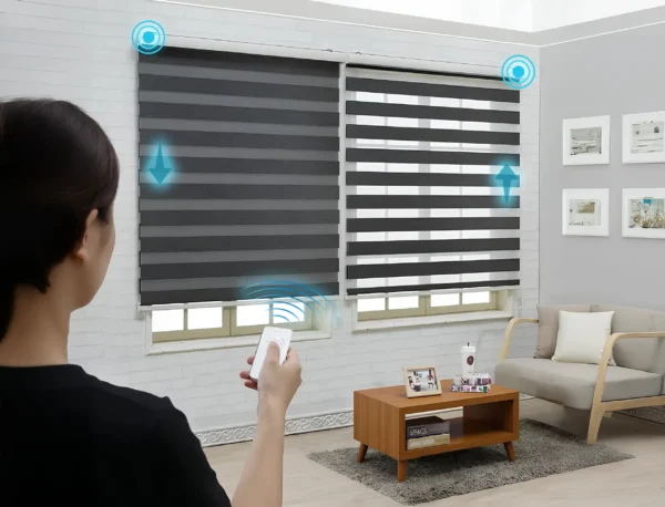 Zebra Smart Blinds | Motorized Dual Layer Day & Night Shades for Home & Office – Adjustable Light, Privacy, and Modern Style | Custom Sizes Available