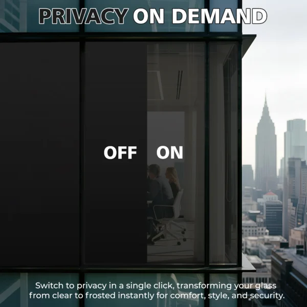 6 Black Window Privacy Film | PDLC Switchable, Window Film | Heat Insulation UV Blocking - Clear to Opaque, (Without Transformer)