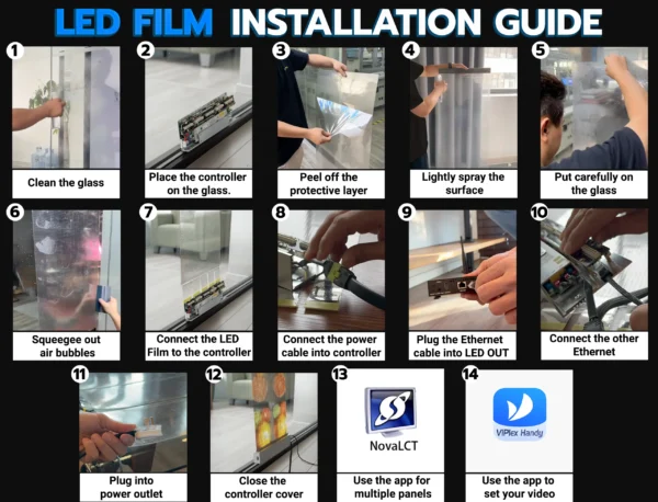 14 P16 Transparent Flexible Soft Self-Adhesive LED Film for Windows | High-Brightness Crystal Clear LED Display Advertising Film