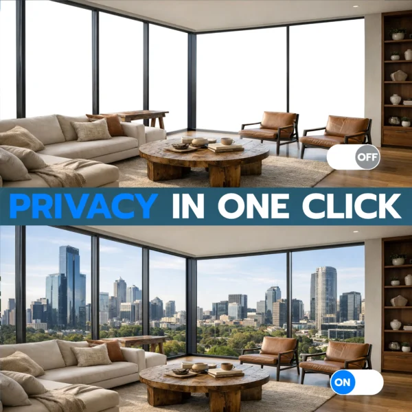 Non-Adhesive PDLC Smart Film | Switchable Glass Film for Home & Office | Heat Insulation UV Blocking – Clear to Opaque, (Without Transformer)