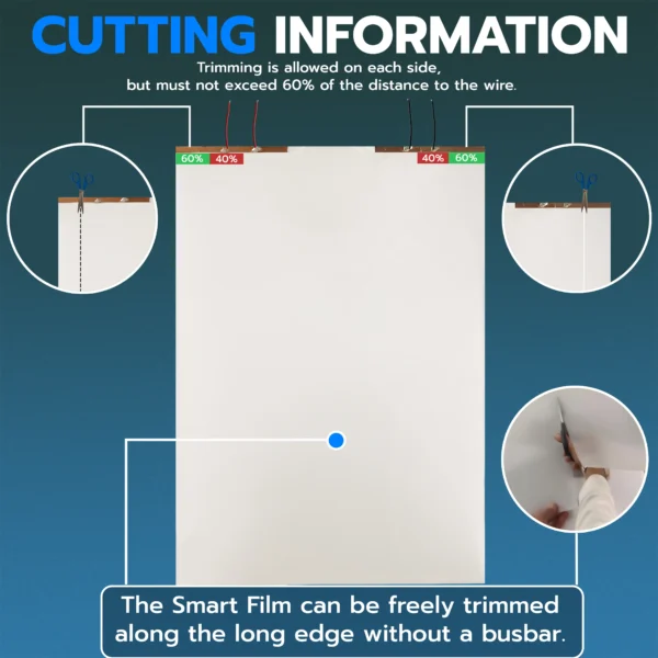 Non-Adhesive PDLC Smart Film | Switchable Glass Film for Home & Office | Heat Insulation UV Blocking – Clear to Opaque, (Without Transformer)