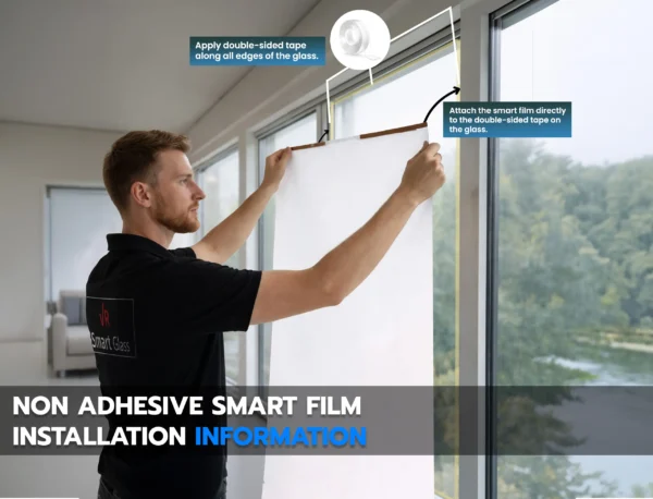 Non-Adhesive PDLC Smart Film | Switchable Glass Film for Home & Office | Heat Insulation UV Blocking – Clear to Opaque, (Without Transformer)