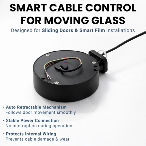 Retractable Wire Box for PDLC Smart Film | Cable Management for Switchable Privacy Glass, Sliding Doors & Windows | Flexible Wiring System for Smart Glass Film Installation